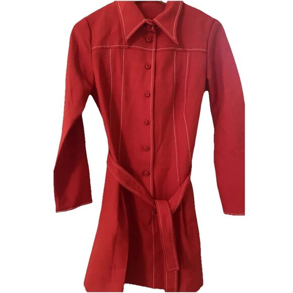 Vintage Sears JR Bazaar Red Dress Brady Bunch Handmade 70s - Picture 1 of 7